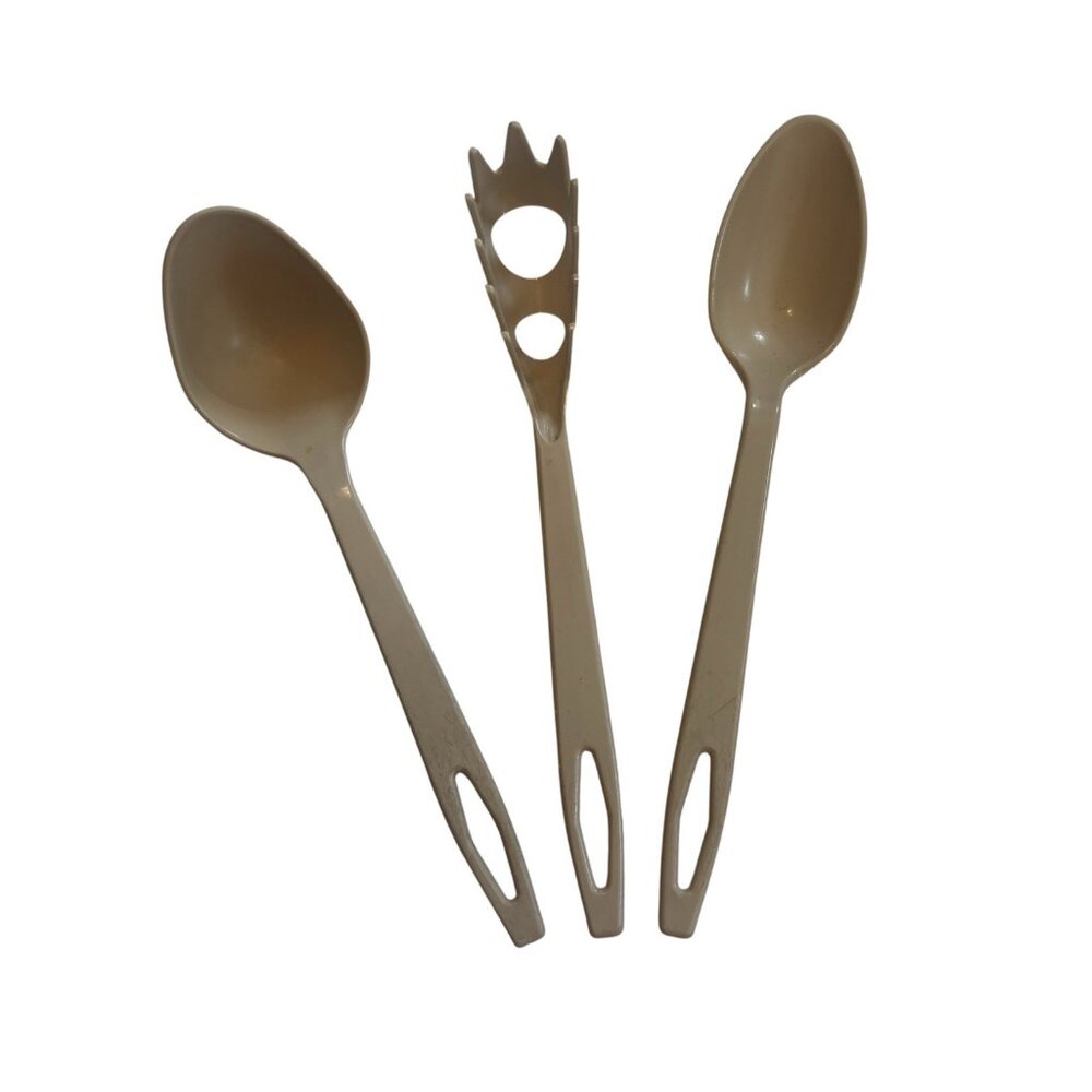 VTG Tailor Made USA Almond Nylon Pasta Spoon/Slotted Spaghetti Fork Set 3pc